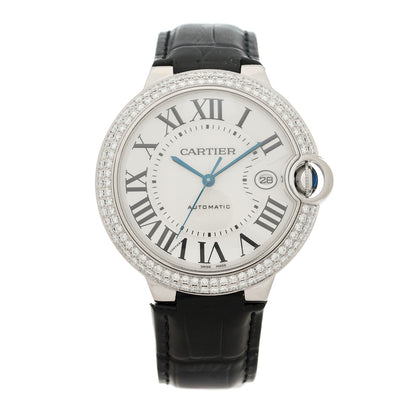 Cartier 18K White Gold Alligator Diamond Pave Bezel 42mm Ballon Bleu De Cartier Automatic Watch 1 of 4