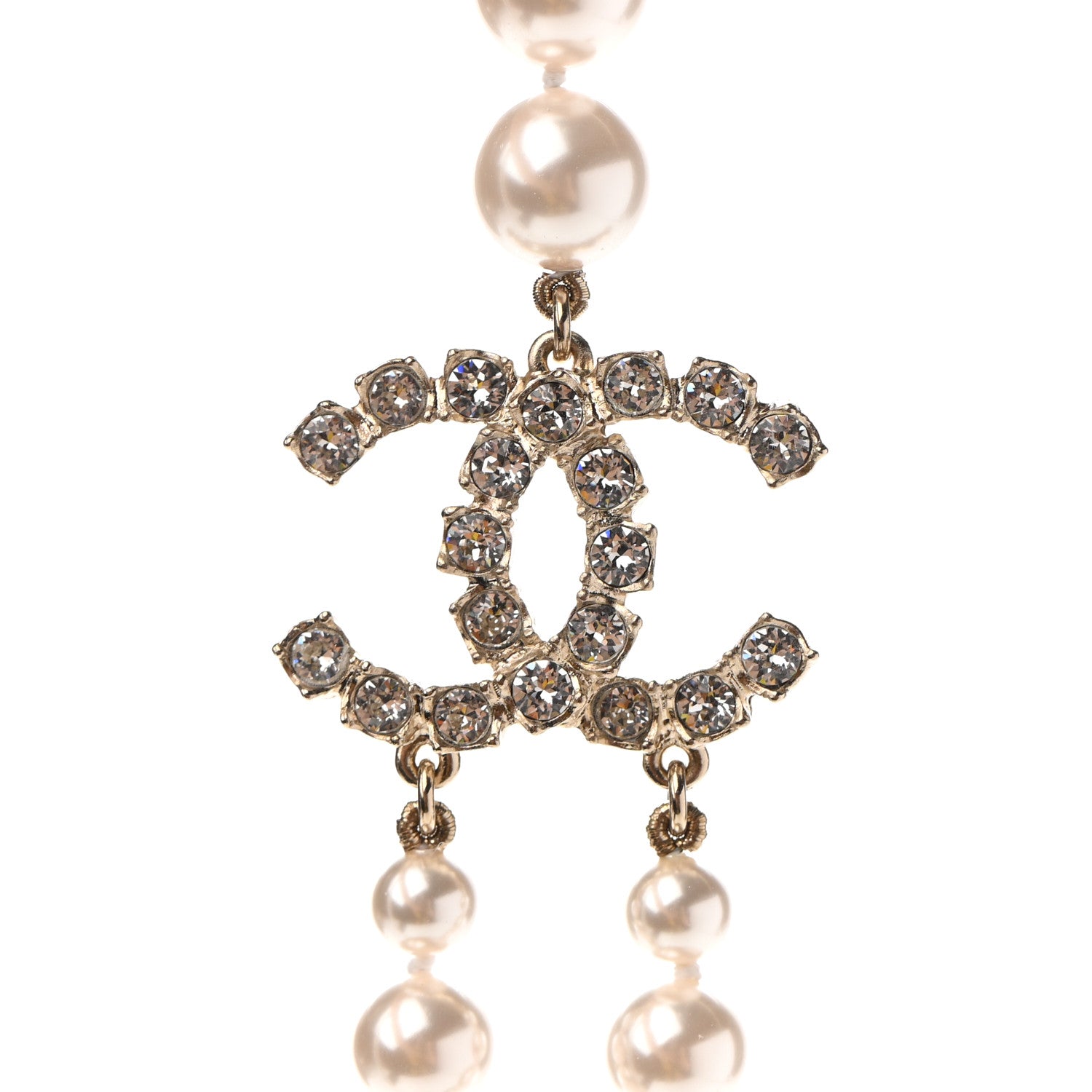 Chanel Crystal Pearl CC Long Multi Strand Necklace Gold 4 of 7