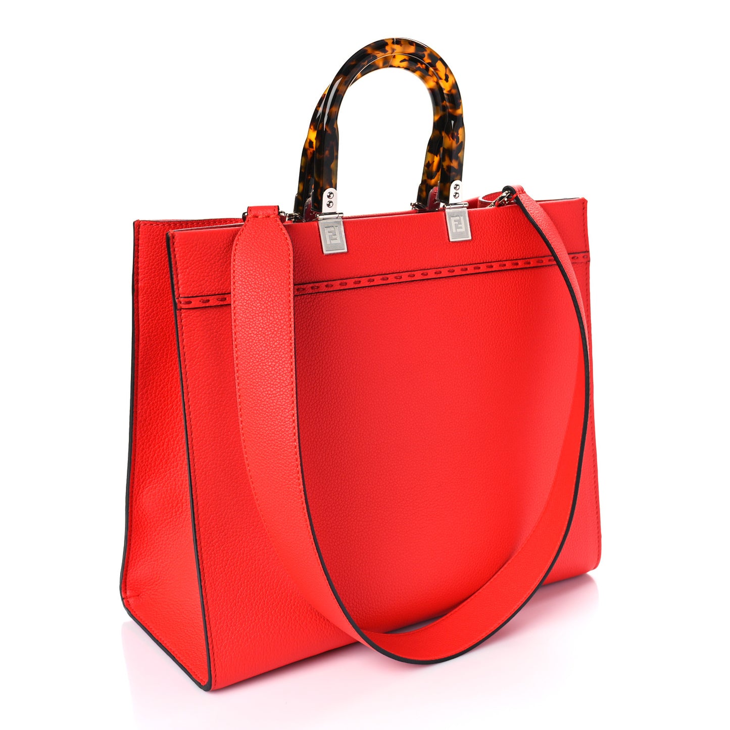 Vitello Cher Plexiglass Logo Debossed Medium Fendi Sunshine Shopper Tote Papavero
