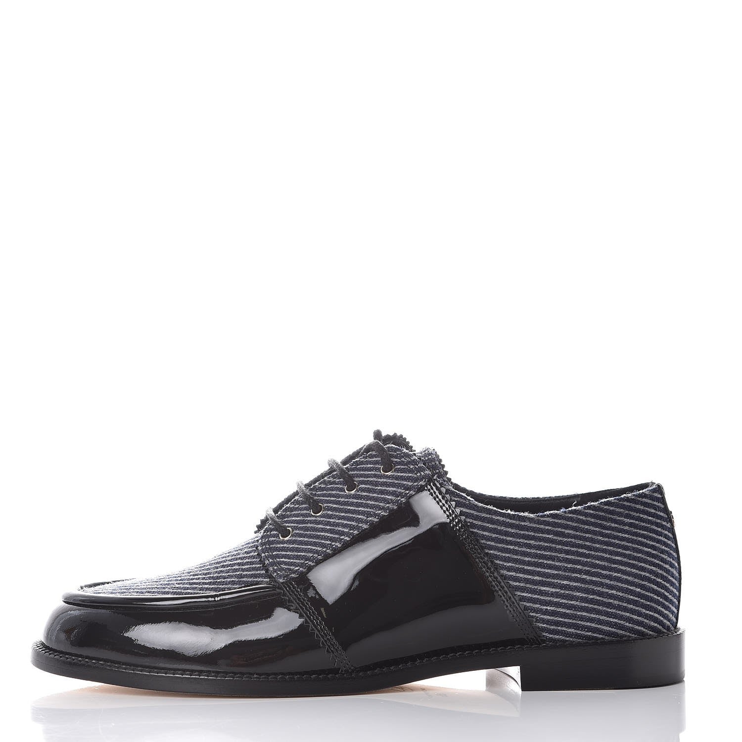 Chanel Tweed Patent CC Womens Lace Up Oxfords 39 Navy Grey Black 1 of 8