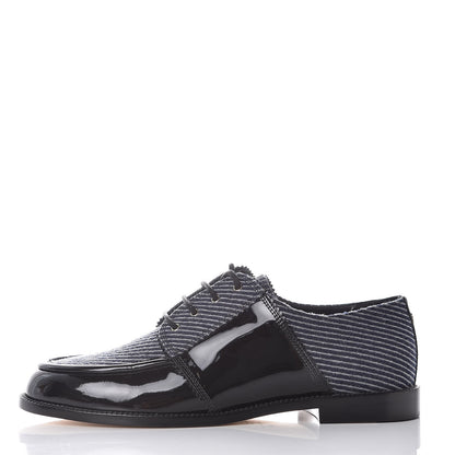 Chanel Tweed Patent CC Womens Lace Up Oxfords 39 Navy Grey Black 1 of 8