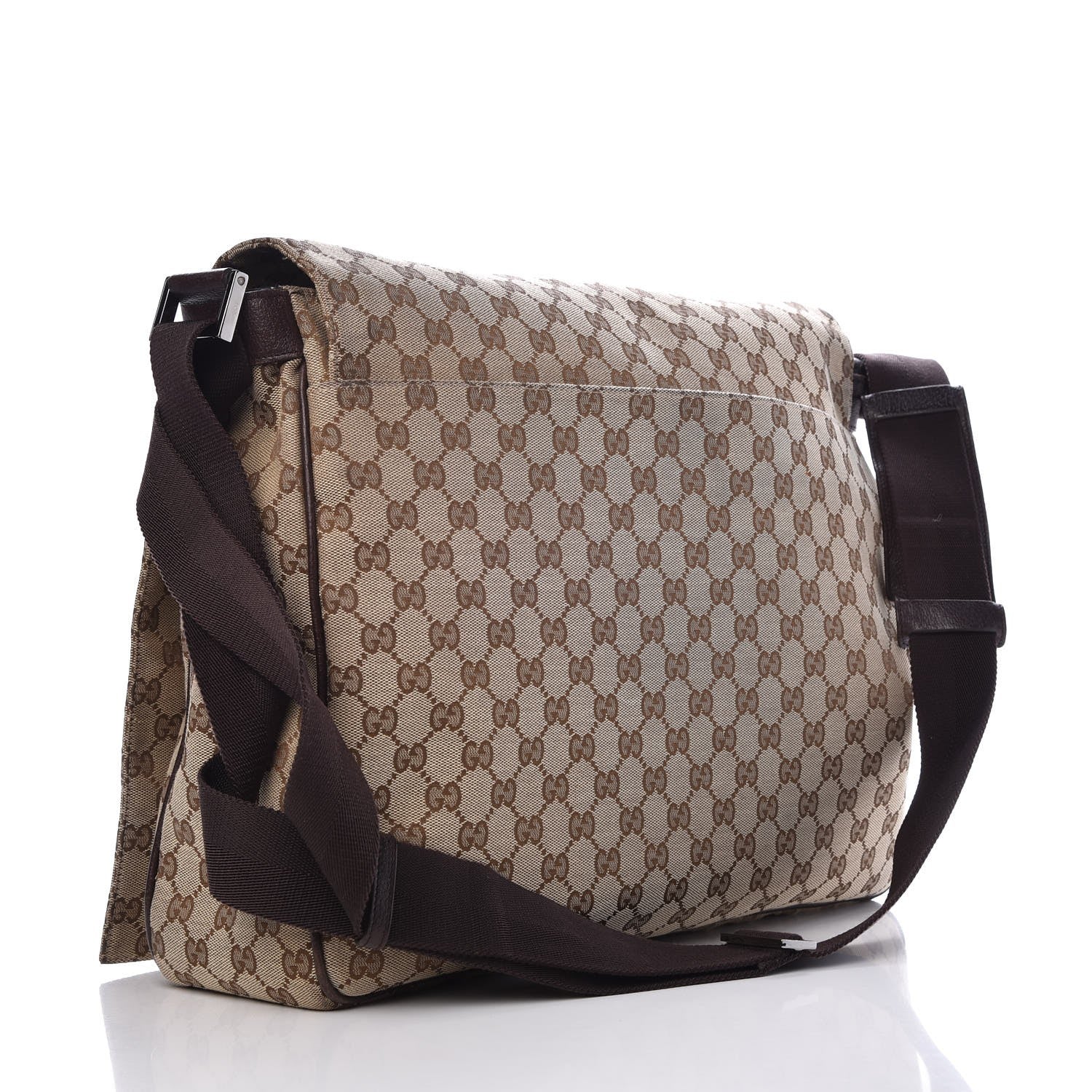 Gucci Monogram Large Flap Messenger Bag Beige Dark Brown 3 of 10
