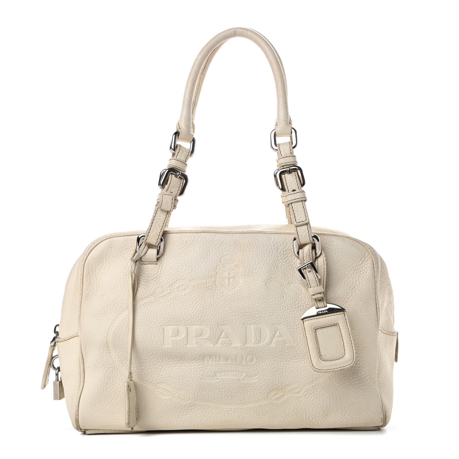 Prada Vitello Daino Embossed Logo Bowler Talco 1 of 23