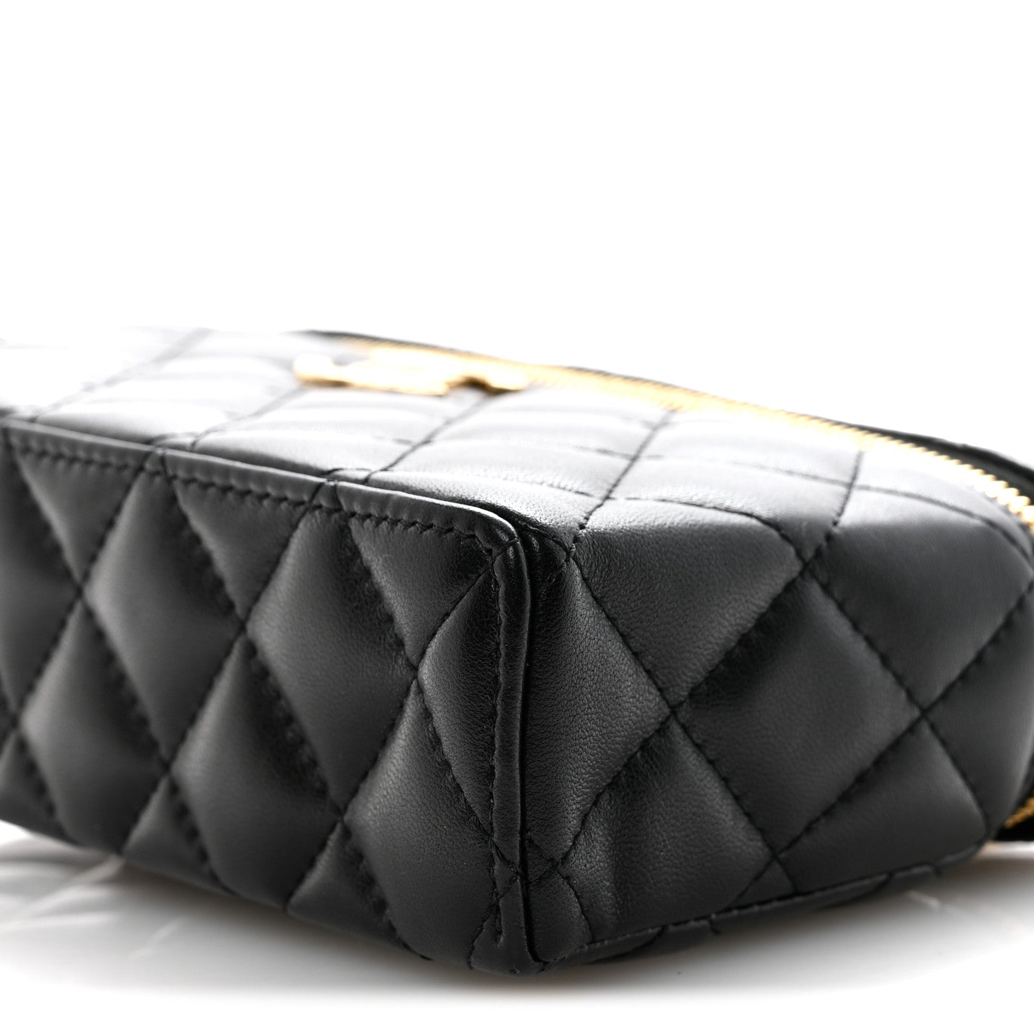 Chanel Lambskin Quilted Crystal Ridged CC Top Handle Slim Vanity Case With Chain Black 10 of 11