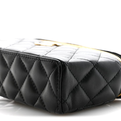 Chanel Lambskin Quilted Crystal Ridged CC Top Handle Slim Vanity Case With Chain Black 10 of 11