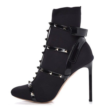 Valentino Garavani Knit Patent Rockstud Bodytech 105mm Ankle Boots 41 Black 1 of 9