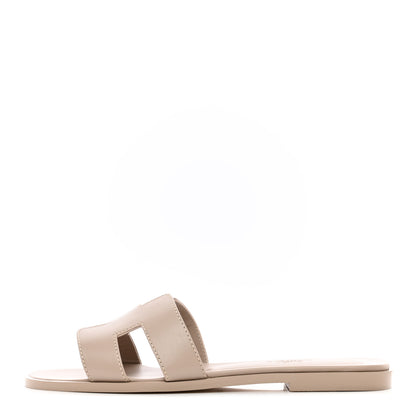 Hermes Box Calfskin Oran Sandals 37 Beige Mastic 2 of 12