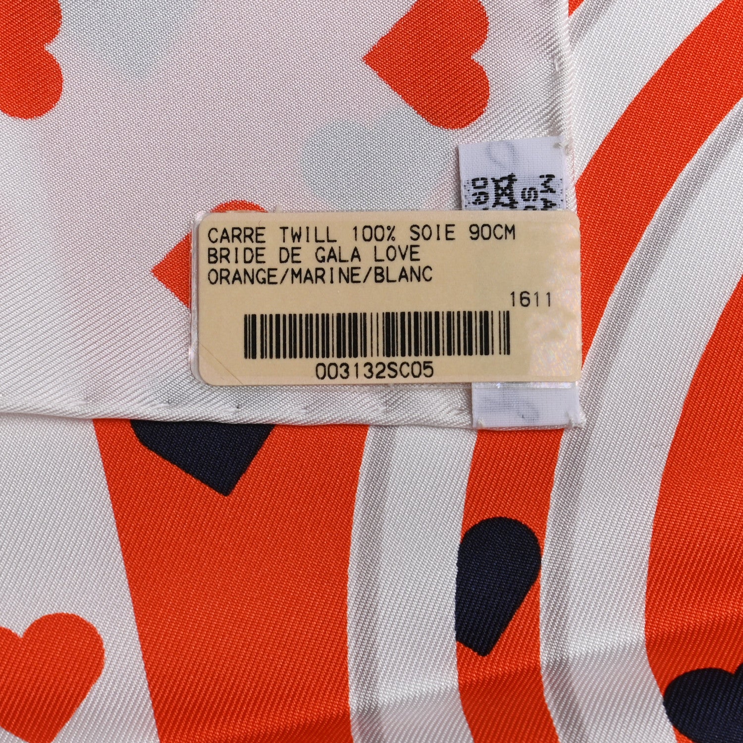 Hermes Silk Brides De Gala Love Scarf 90 Orange Marine White 4 of 4