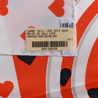 Hermes Silk Brides De Gala Love Scarf 90 Orange Marine White 4 of 4
