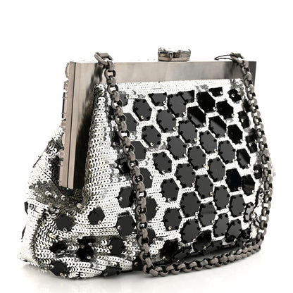 Dolce & Gabbana Satin Sequin Crystal Embellished Vanda Circles Chain Clutch Black 3 of 11