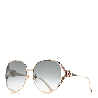 Gucci Metal Oversized Round Frame GG0225S Sunglasses Gold 1 of 8