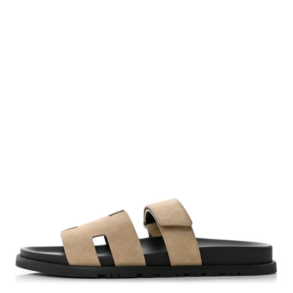Hermes Suede Goatskin Mens Chypre Sandals 44 Beige Argile 1 of 9