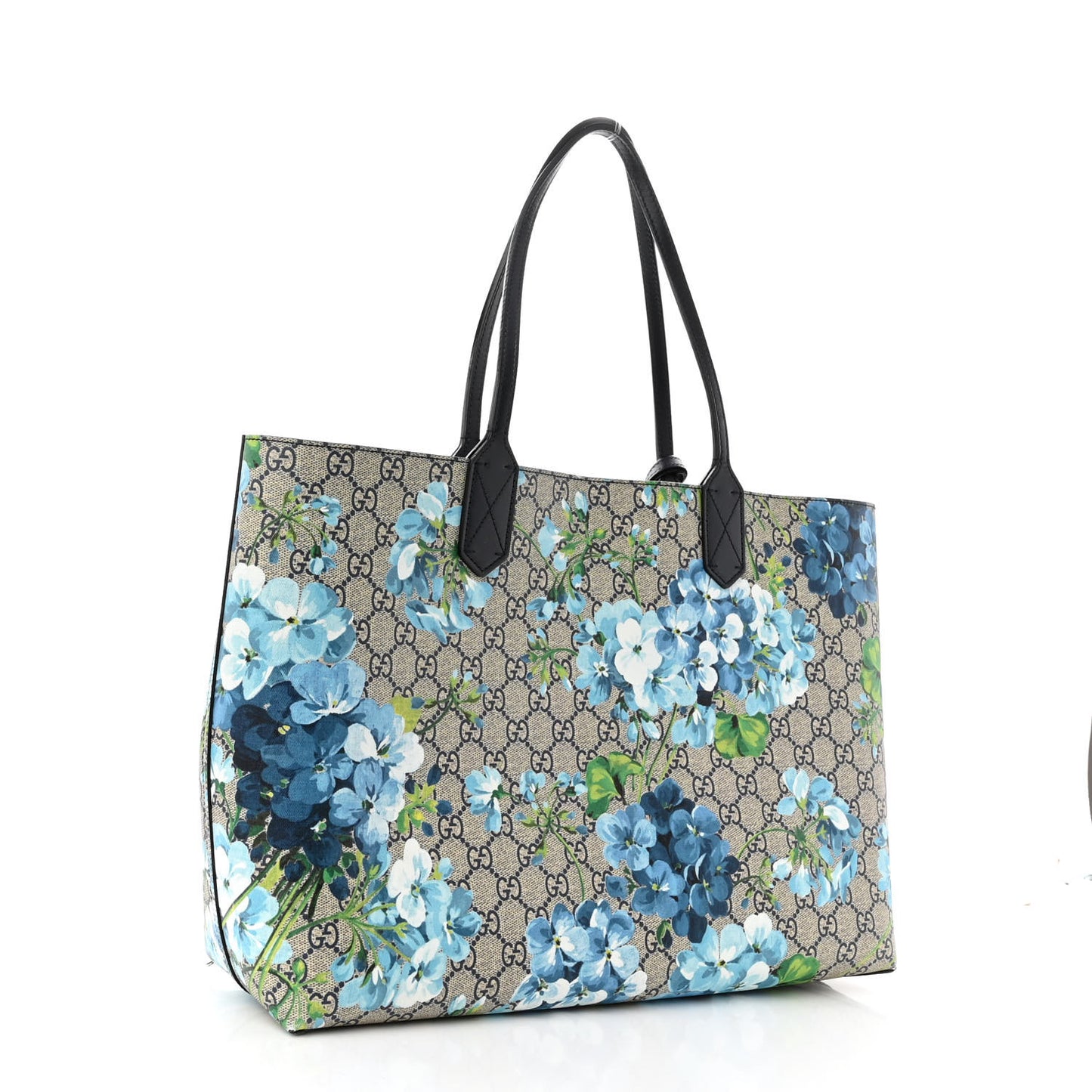 GG Supreme Monogram Blooms Medium Reversible Tote Beige Blue Navy
