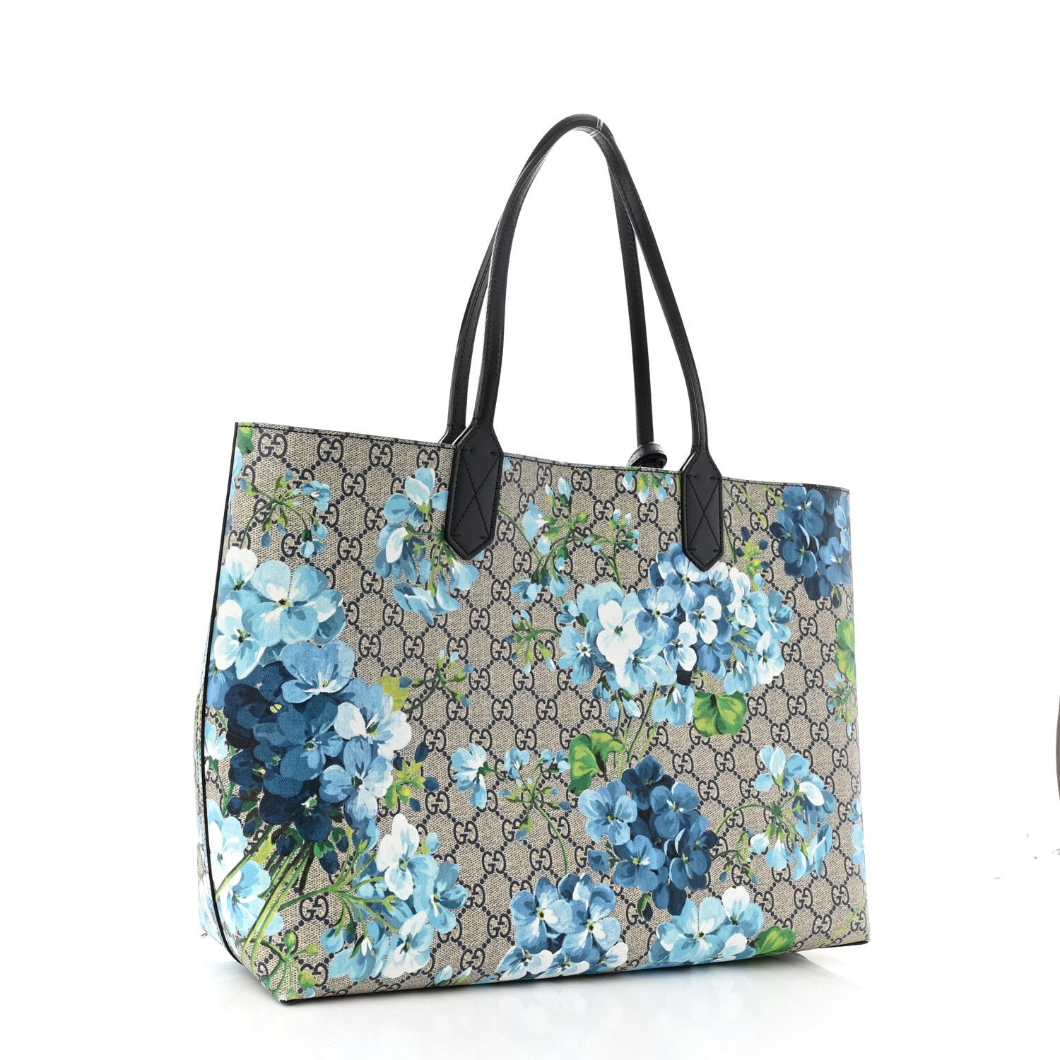 Gucci GG Supreme Monogram Blooms Medium Reversible Tote Beige Blue Navy 3 of 19