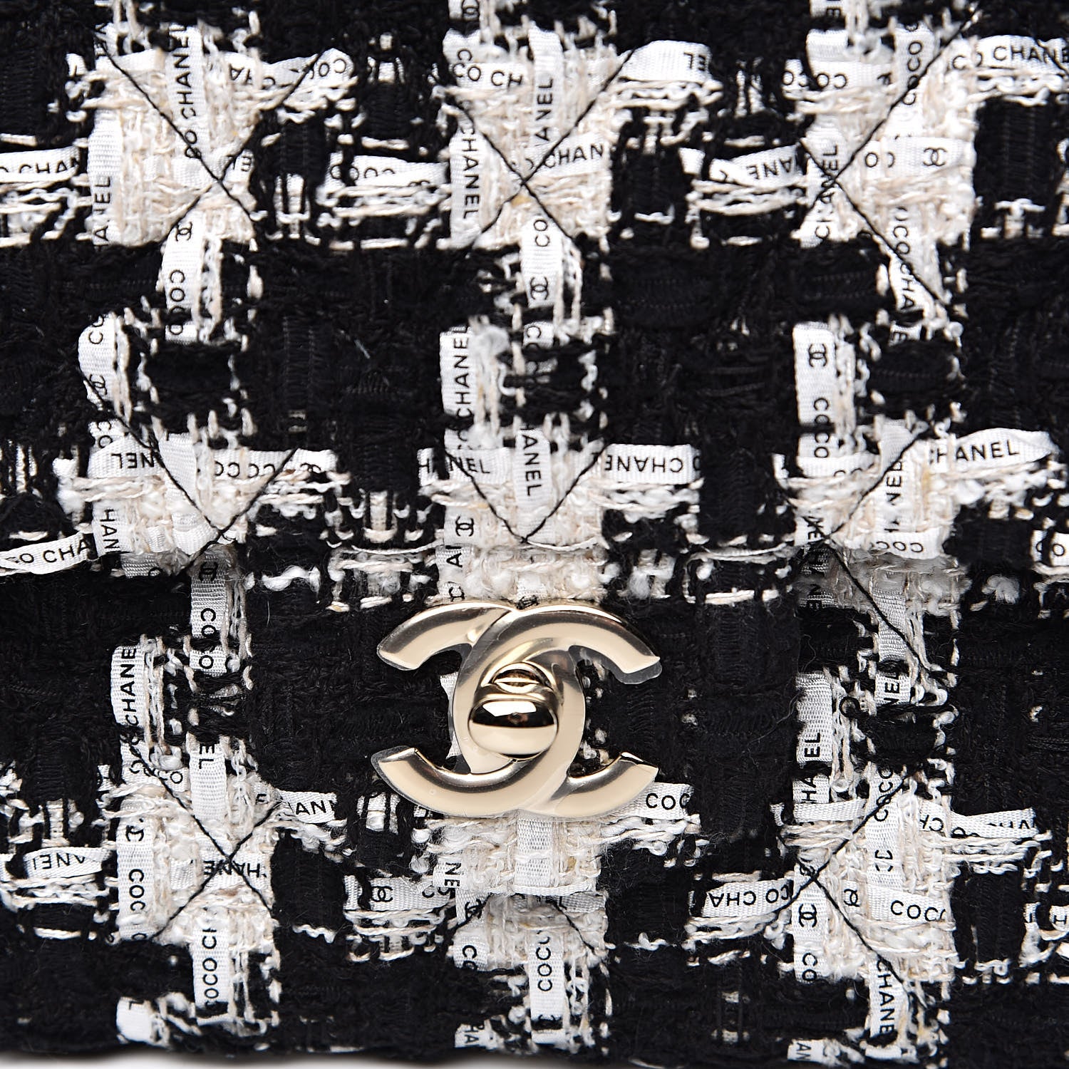 Chanel Tweed Quilted Medium Double Flap Black Ecru White 10 of 11