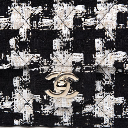 Chanel Tweed Quilted Medium Double Flap Black Ecru White 10 of 11