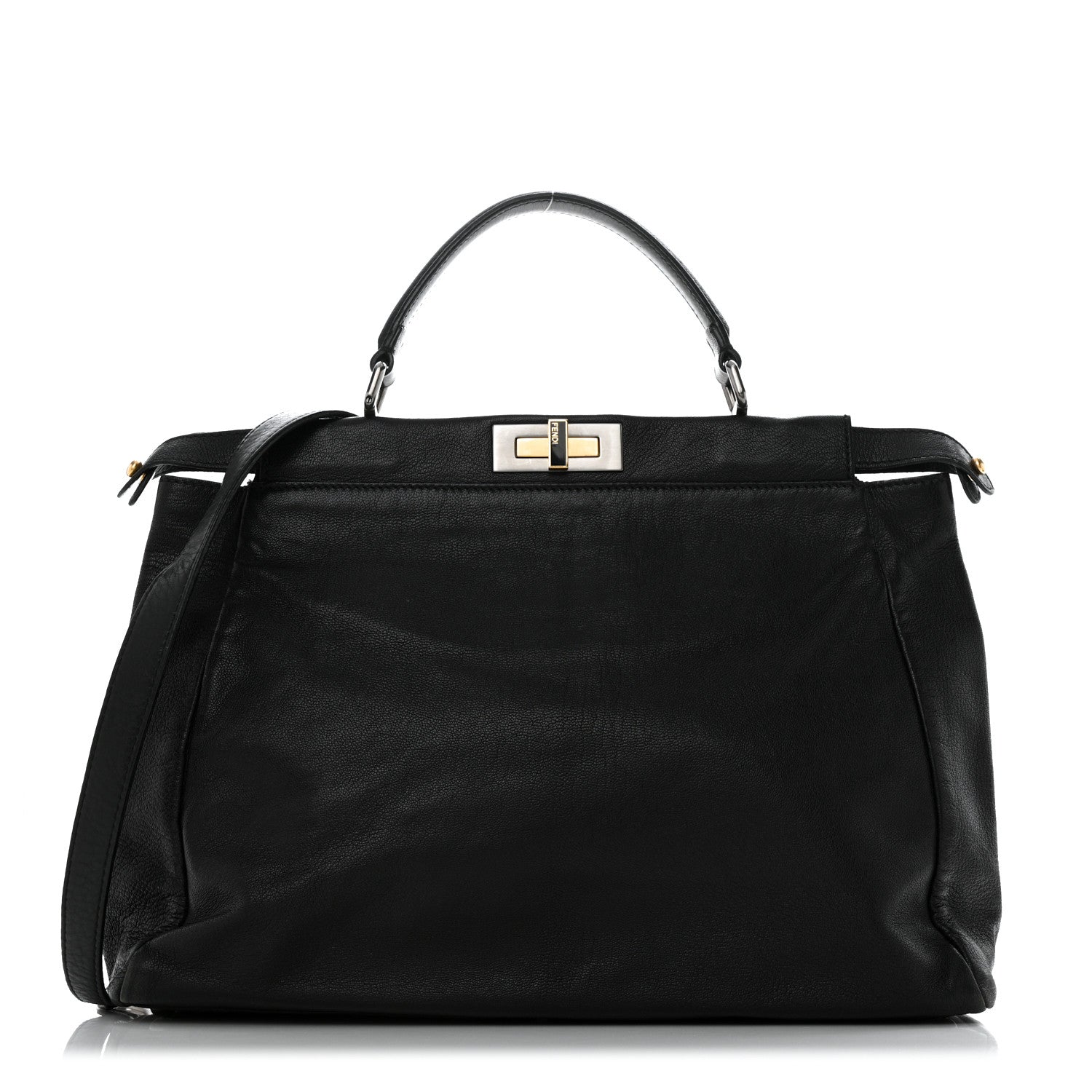 Fendi Goatskin Zucca Large Peekaboo Iconic Satchel Black Tobacco 1 of 11