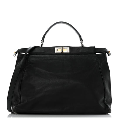 Fendi Goatskin Zucca Large Peekaboo Iconic Satchel Black Tobacco 1 of 11