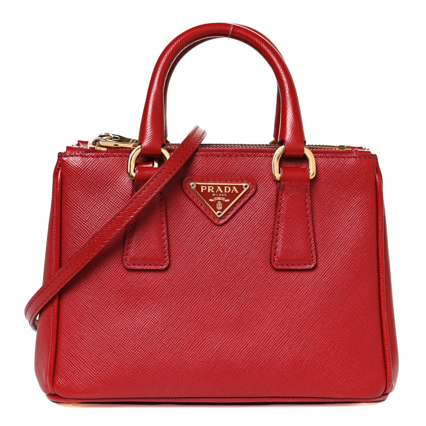 Saffiano Micro Galleria Double Zip Tote Fuoco