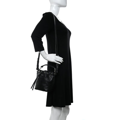 Saint Laurent Calfskin Crocodile Embossed Small Emmanuelle Bucket Bag Black 2 of 8
