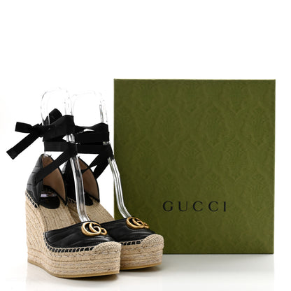 Gucci Nappa Matelasse GG Marmont Ankle Wrap Platform 35/120mm Espadrille Wedges 37.5 Black 12 of 12