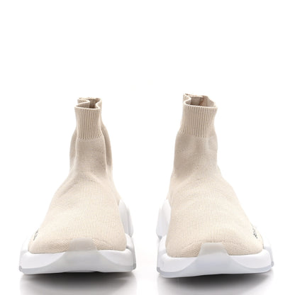 Balenciaga Technical 3D Recycled Knit Bi-Color Womens Speed 2.0 Transparent Sole Sneakers 38 38 Light Beige White 2 of 8