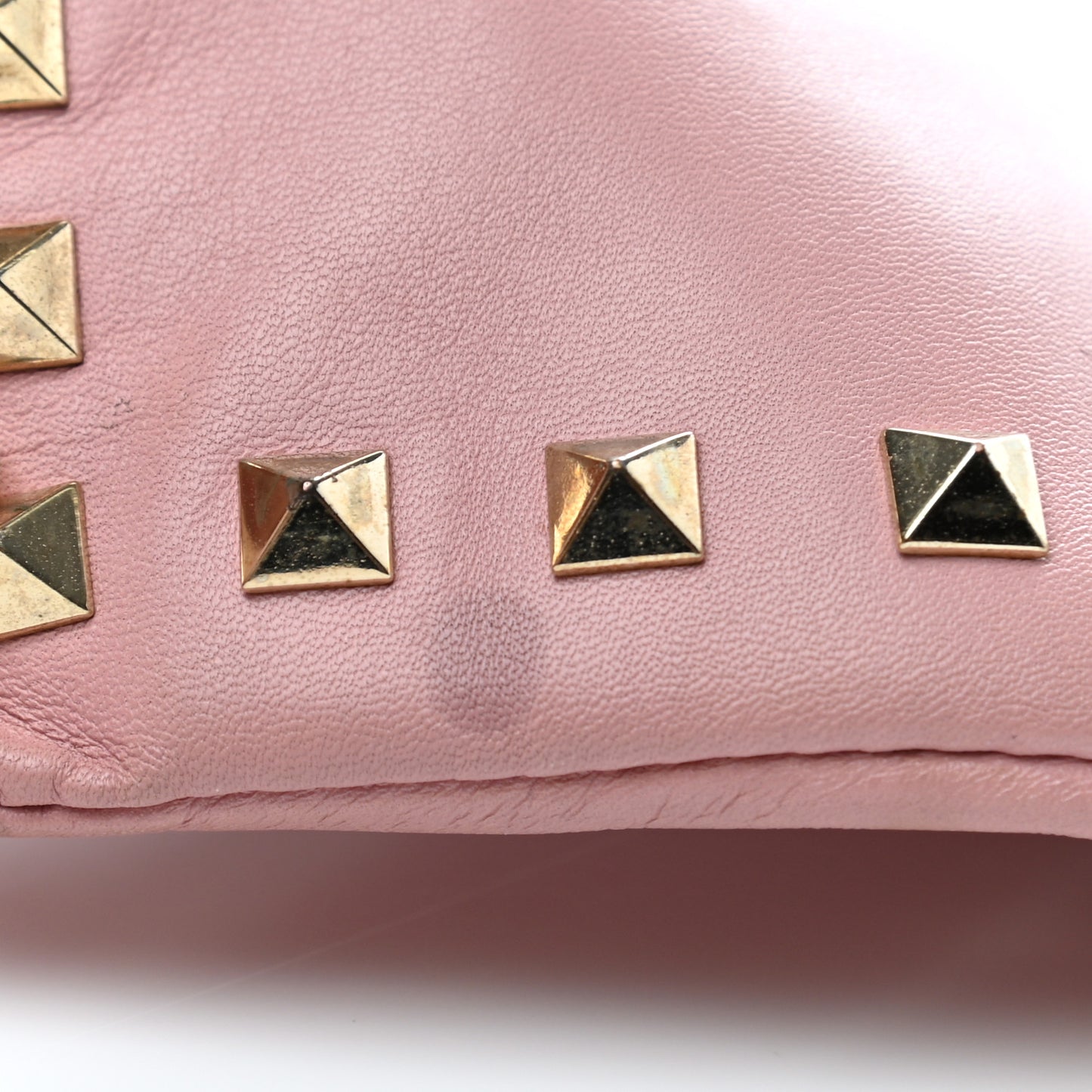 Vitello Large Rockstud Zip Wristlet Pouch Pop Gardenia