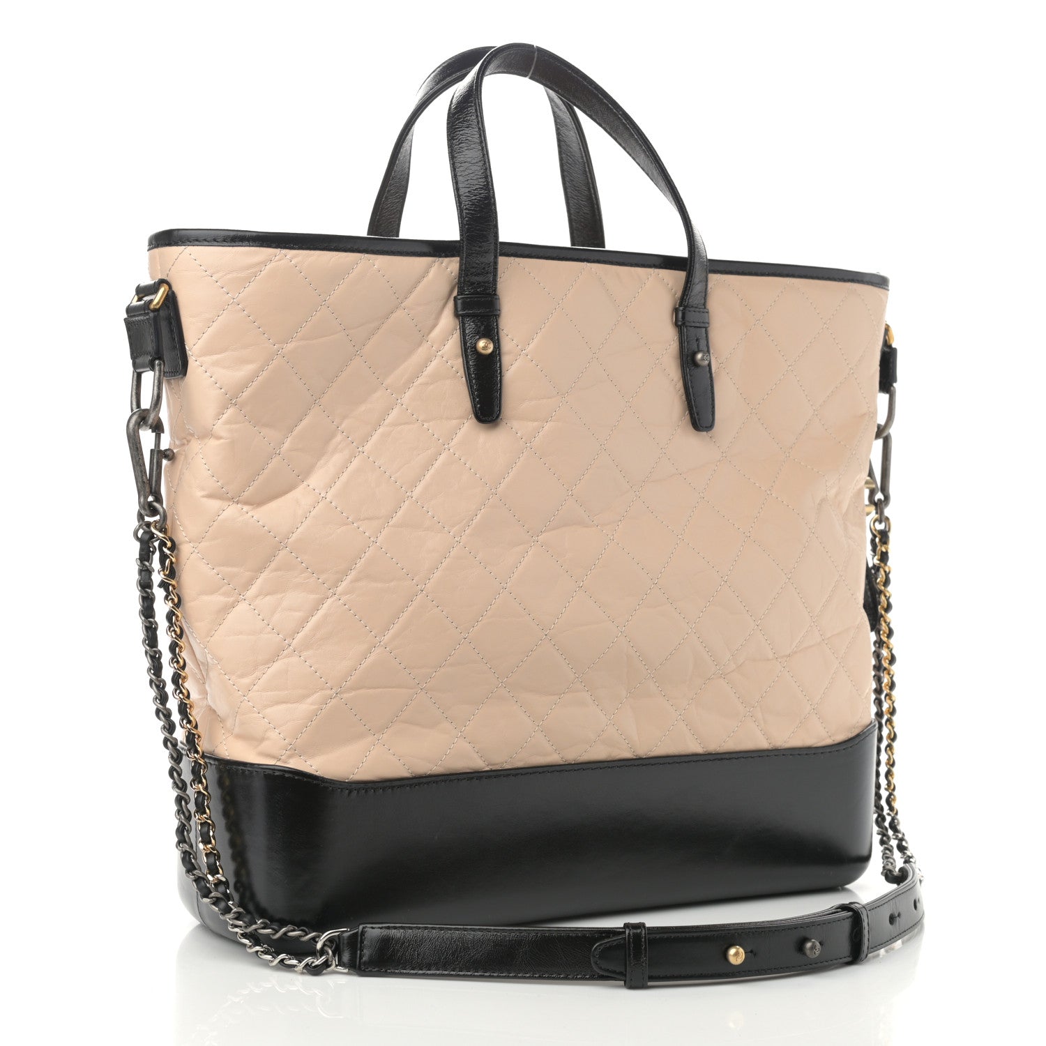 Chanel Aged Calfskin Quilted Large Gabrielle Shopping Tote Beige Black 2 of 7