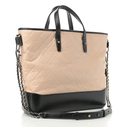Chanel Aged Calfskin Quilted Large Gabrielle Shopping Tote Beige Black 2 of 7