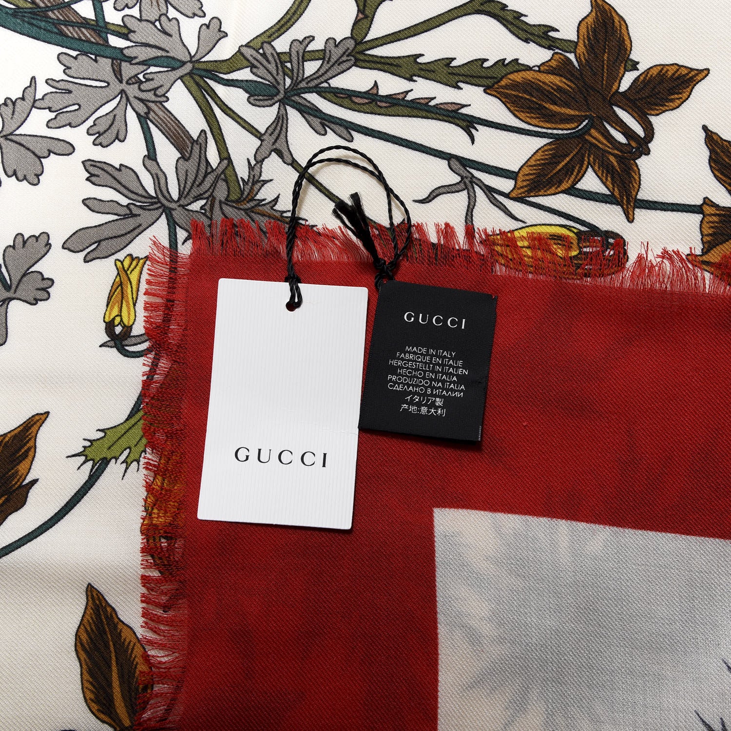 Gucci Silk Flora Gothic Square Scarf Ivory Red 4 of 5