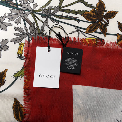 Gucci Silk Flora Gothic Square Scarf Ivory Red 4 of 5