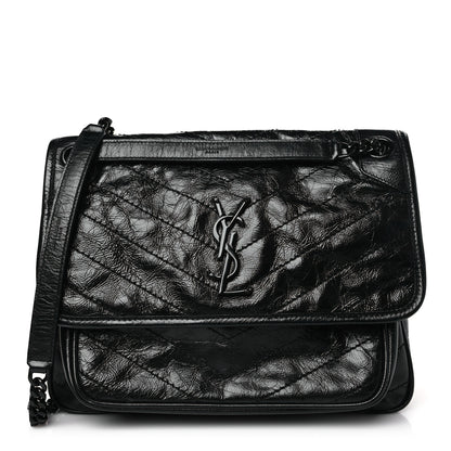 Saint Laurent Crinkled Calfskin Matelasse Monogram Medium Niki Chain Satchel Black 1 of 9