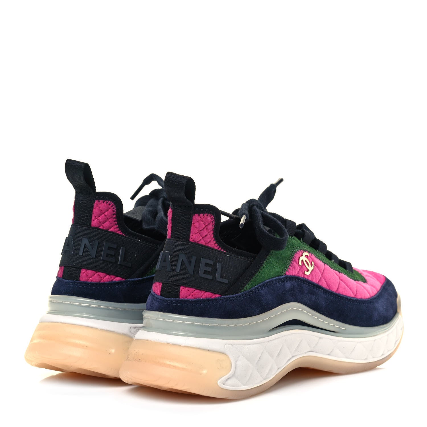 Chanel Velvet Calfskin Mixed Fibers CC Sneakers 40 Dark Pink Green 4 of 9