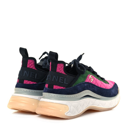 Chanel Velvet Calfskin Mixed Fibers CC Sneakers 40 Dark Pink Green 4 of 9