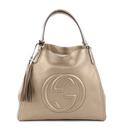 Gucci Metallic Pebbled Calfskin Medium Soho Shoulder Bag Golden Beige 1 of 8