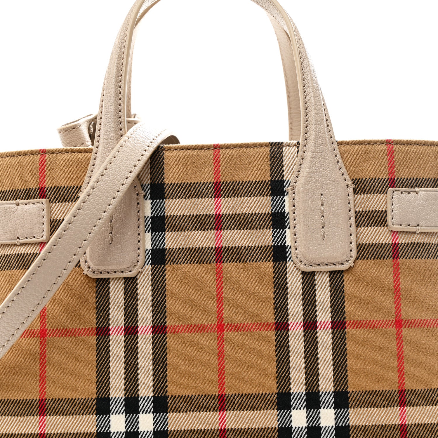 Burberry Goatskin Vintage Check Small Banner Tote Limestone 8 of 10