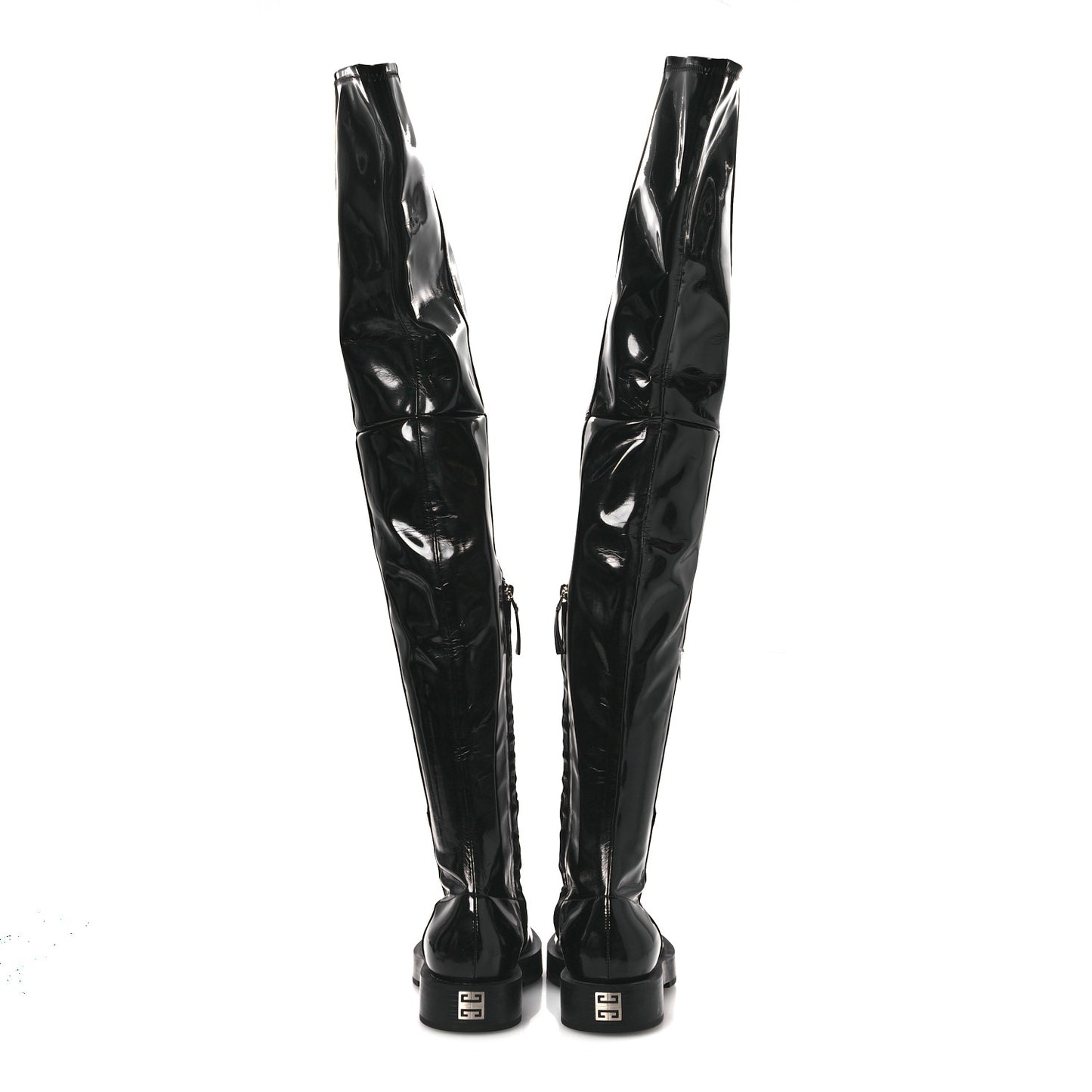 Patent Squared Over The Knee Flat Boots 36 Black