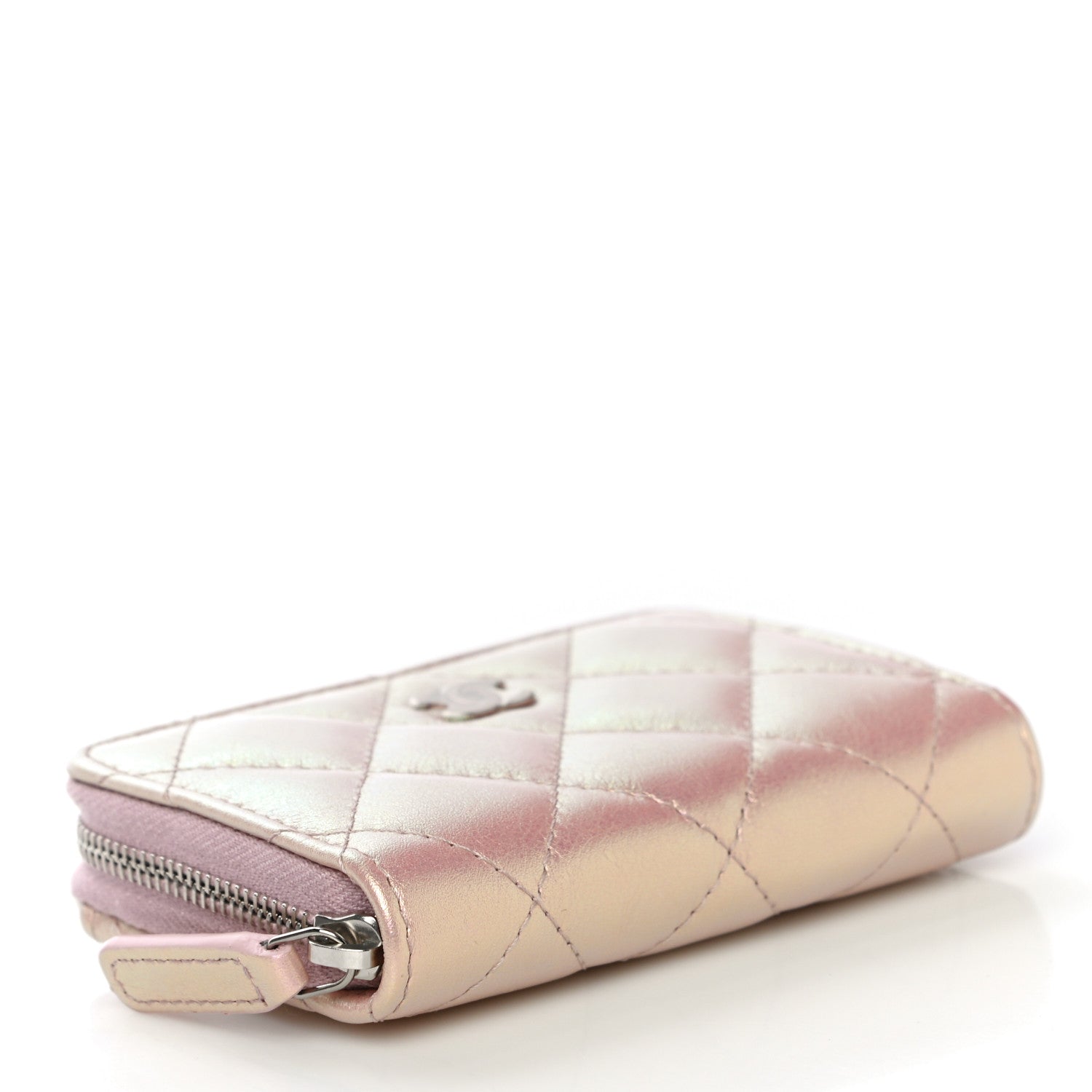 Chanel Iridescent Calfskin Quilted Zip Coin Purse Wallet Pink 4 of 11