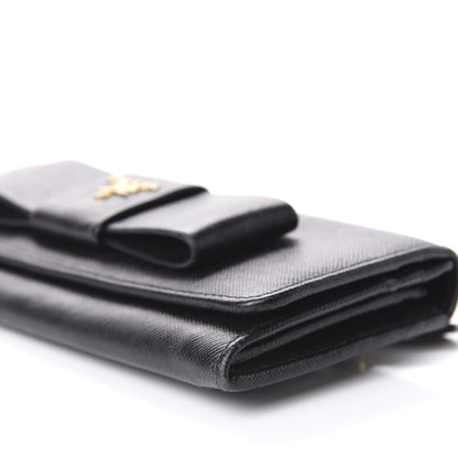 Prada Saffiano Bow Continental Wallet Black 9 of 12