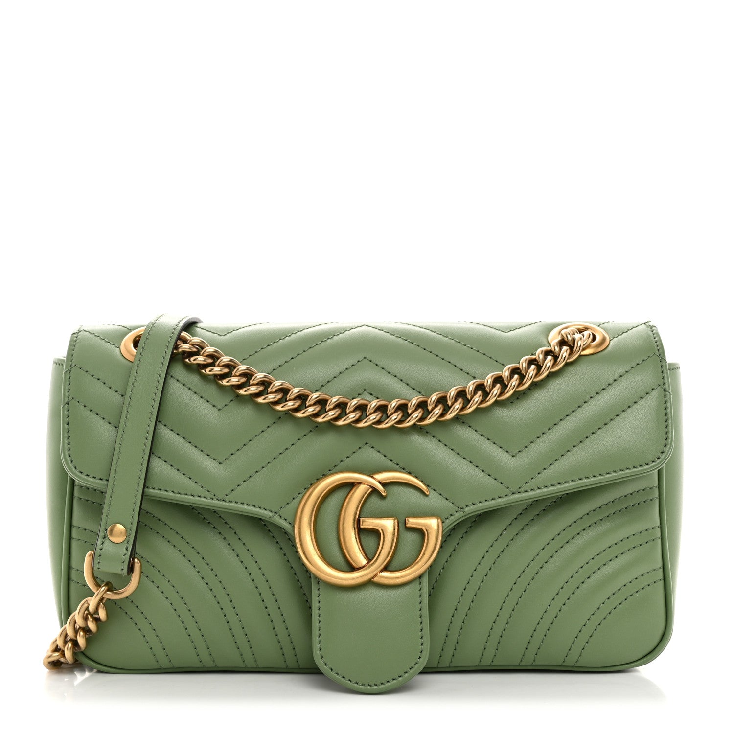 Gucci Calfskin Matelasse Small GG Marmont Shoulder Bag Salamander Green 1 of 9