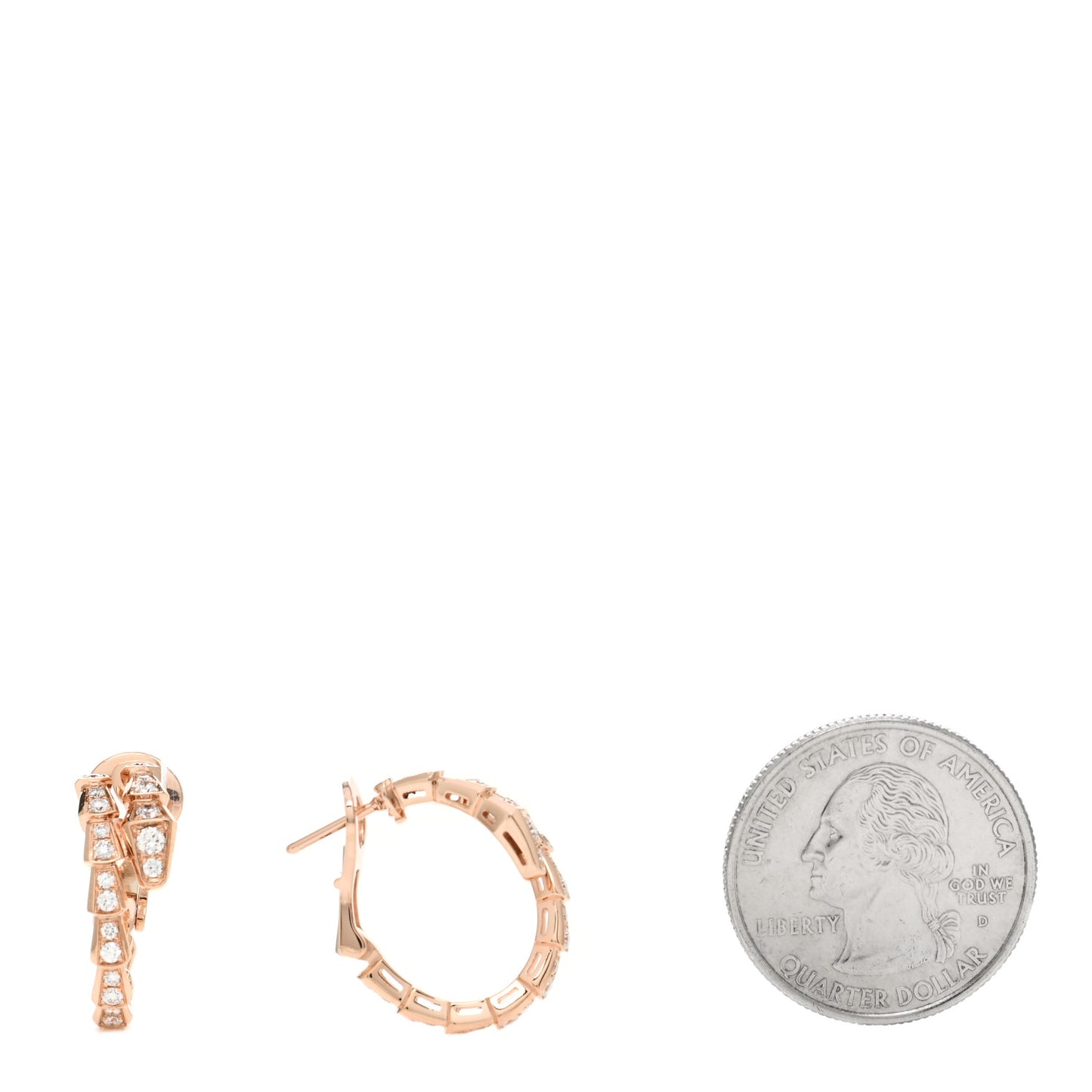 18K Rose Gold Diamond Serpenti Viper Hoop Pave Earrings