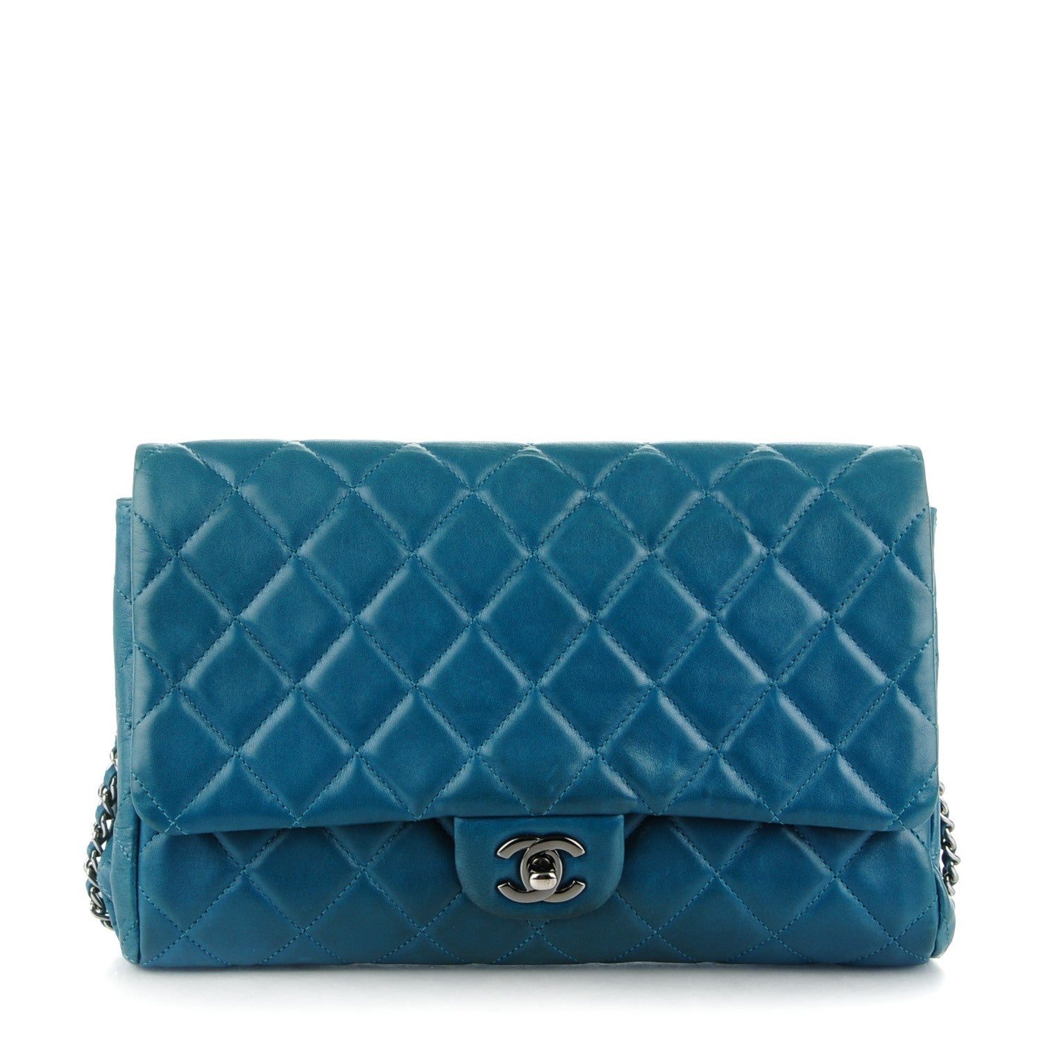Chanel Lambskin Quilted Clutch With Chain Flap Turquoise 1 of 8