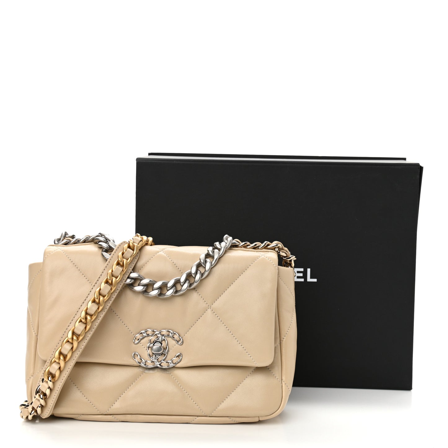 Lambskin Quilted Medium Chanel 19 Flap Beige