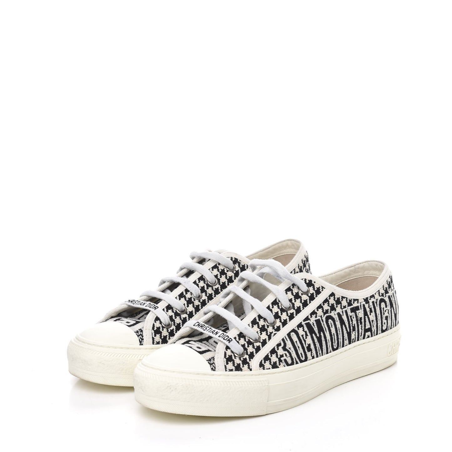 Canvas Houndstooth 30 Montaigne Embroidered Womens Walk'N'Dior Low Top Sneakers 39.5 Black White