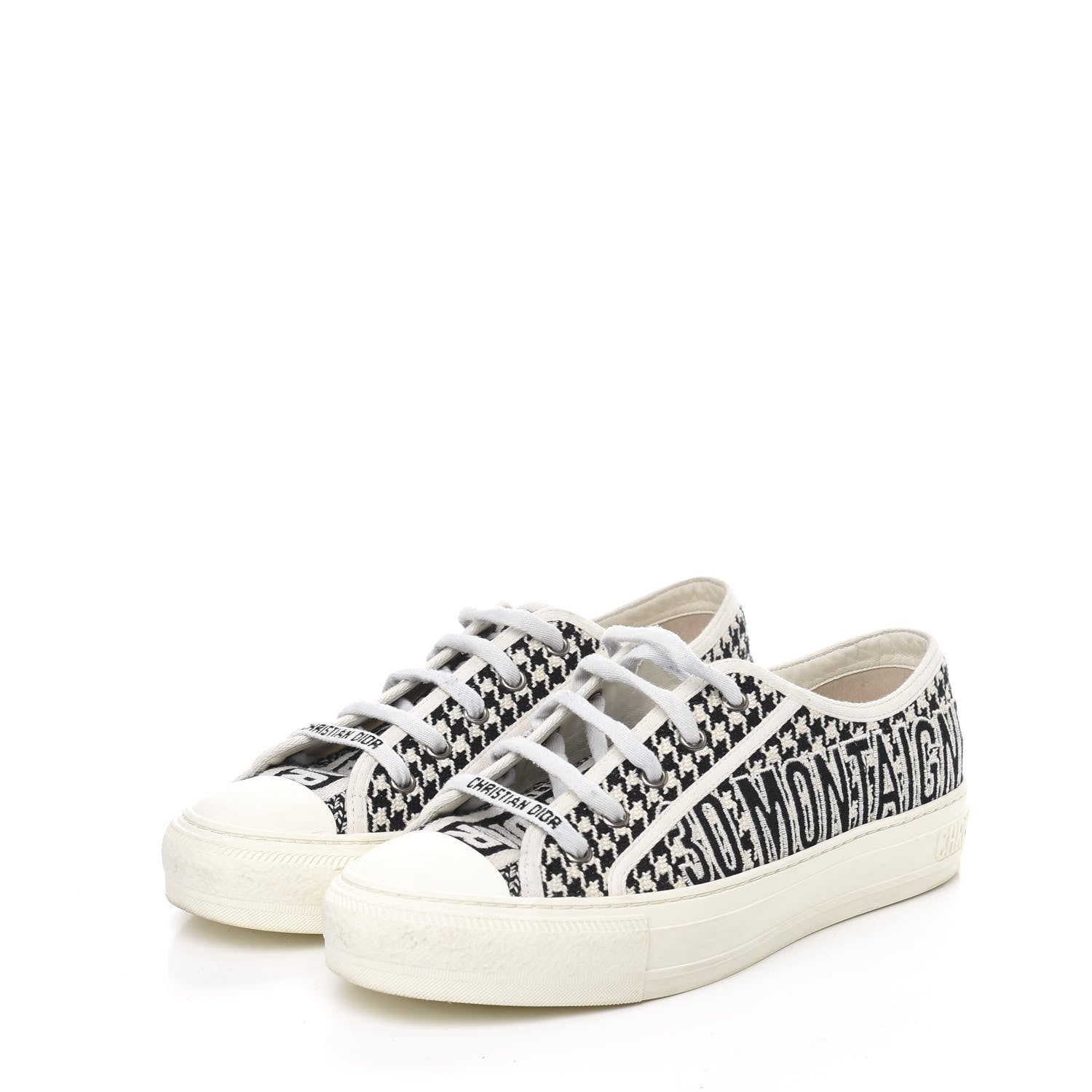 Christian Dior Canvas Houndstooth 30 Montaigne Embroidered Womens Walk'N'Dior Low Top Sneakers 39.5 Black White 3 of 10