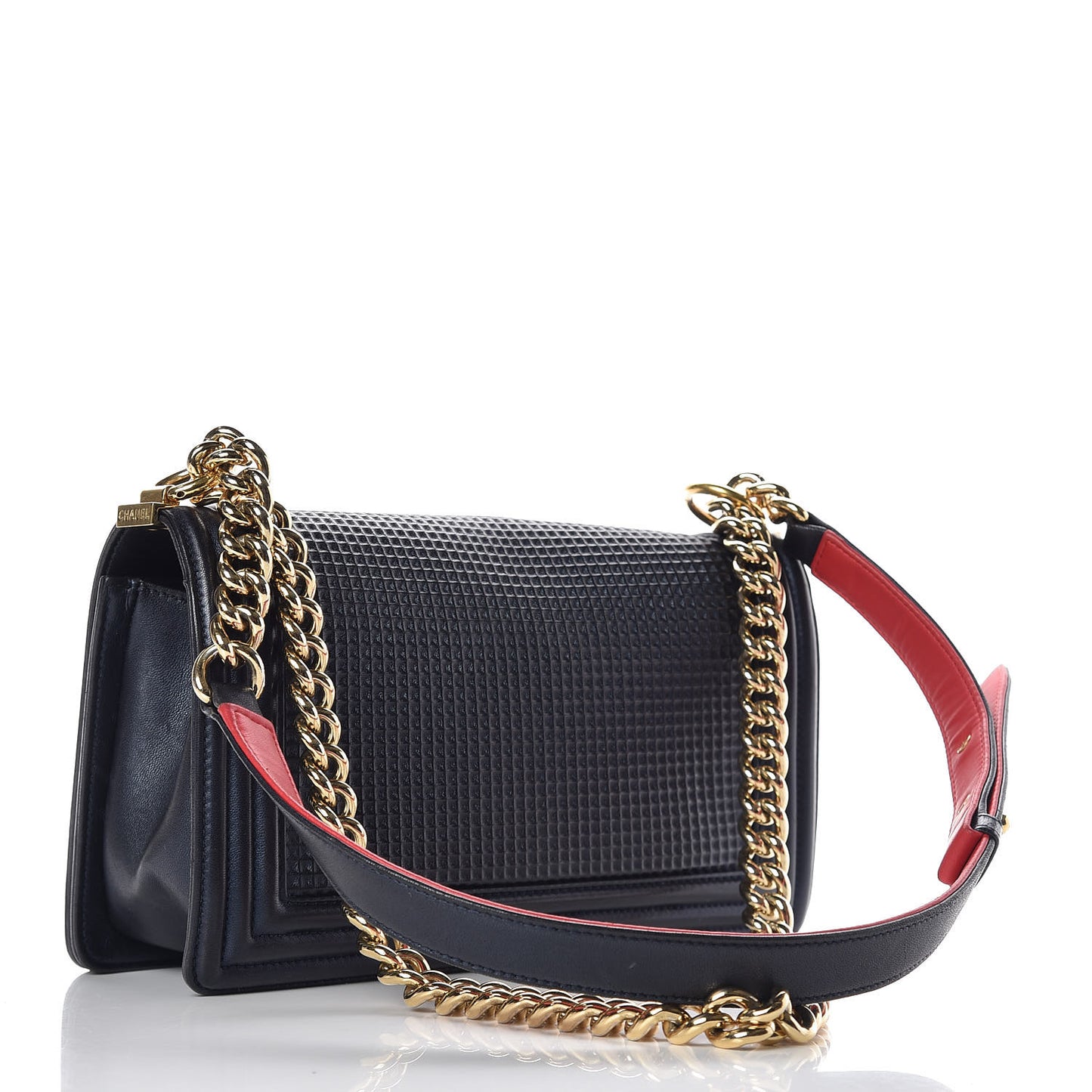 Lambskin Embossed Medium Boy Cube Flap Navy