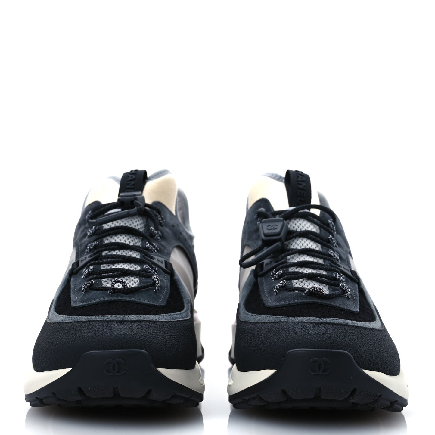 Fabric Suede Calfskin Mesh CC Sneakers 42 Black Dark Grey White Light Grey