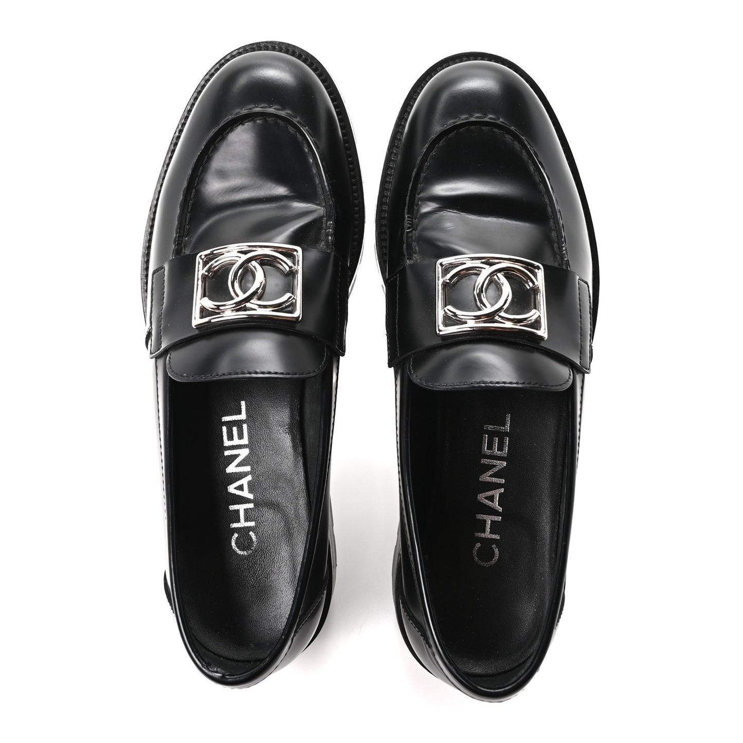 Calfskin Metal CC Loafers 36.5 Black