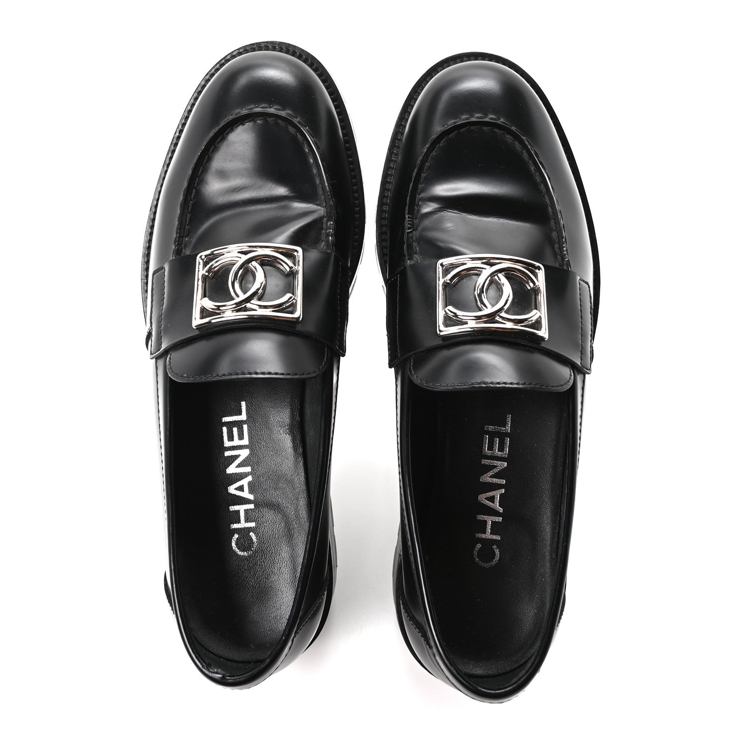Chanel Calfskin Metal CC Loafers 36.5 Black 2 of 10