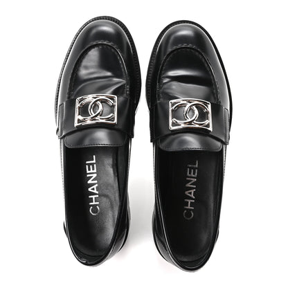 Chanel Calfskin Metal CC Loafers 36.5 Black 2 of 10